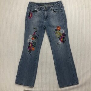 Request Floral Embroidered Jeans‎ Studded Pockets Bootcut Denim Size 16